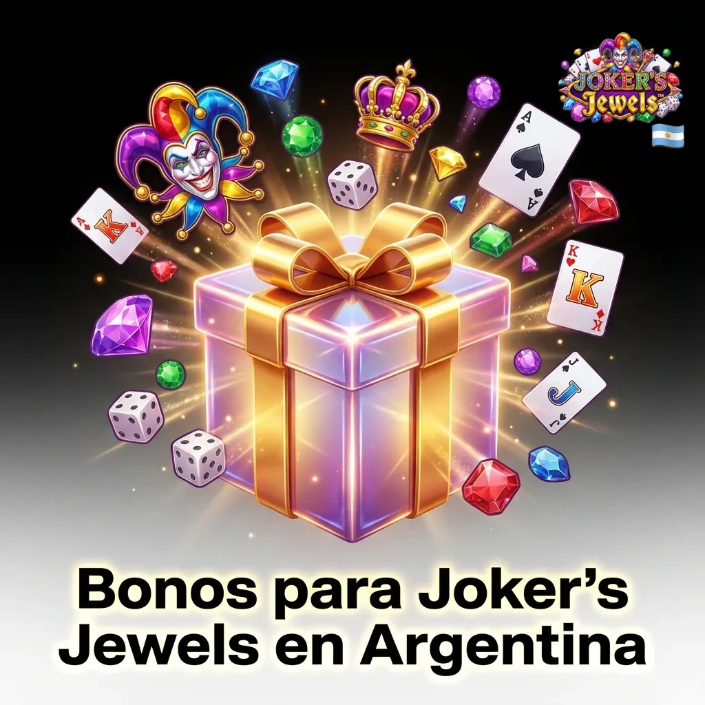 Banner en espa&ntilde;ol sobre bonos para jugar Joker&rsquo;s Jewels online en casinos de Argentina, con fichas, cartas y tragamonedas