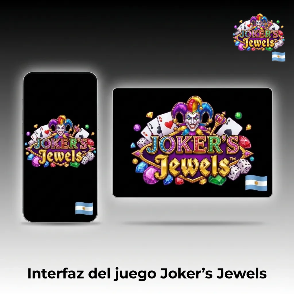 Interfaz de tragamonedas Joker's Jewels con carretes centrales, botones de apuesta y giro debajo y s&iacute;mbolos grandes y coloridos