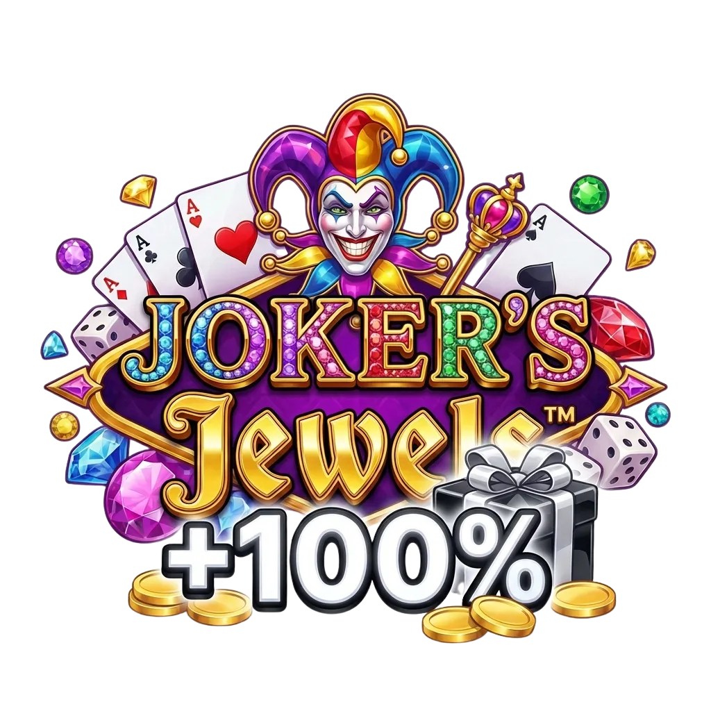 Banner sobre bonos de Joker's Jewels en Argentina 2025 con fichas de casino, diamantes y tragamonedas en fondo azul