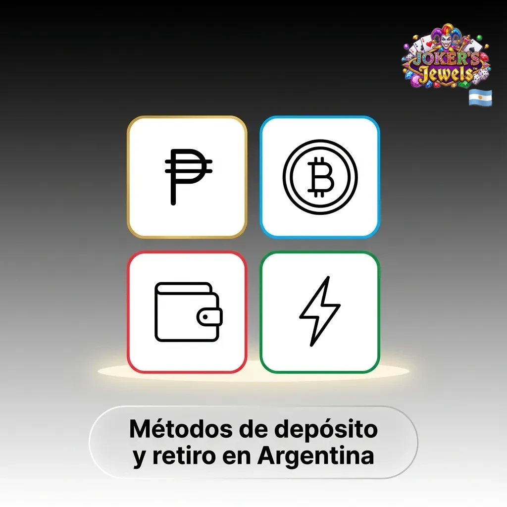 Iconos de m&eacute;todos de pago en casinos argentinos: tarjetas, billeteras digitales y criptomonedas sobre fondo claro
