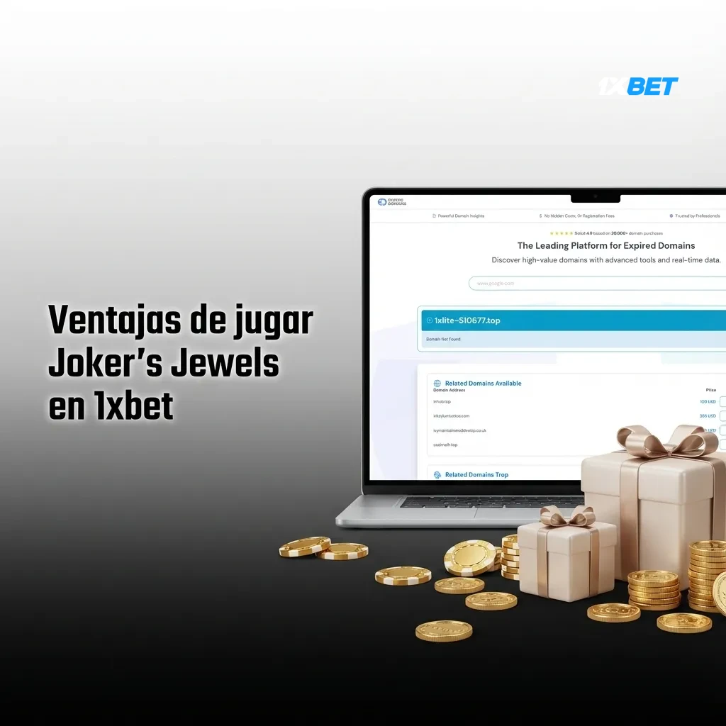Banner de 1xbet mostrando la tragamoneda Joker's Jewels y lista de ventajas para jugadores de Argentina en espa&ntilde;ol