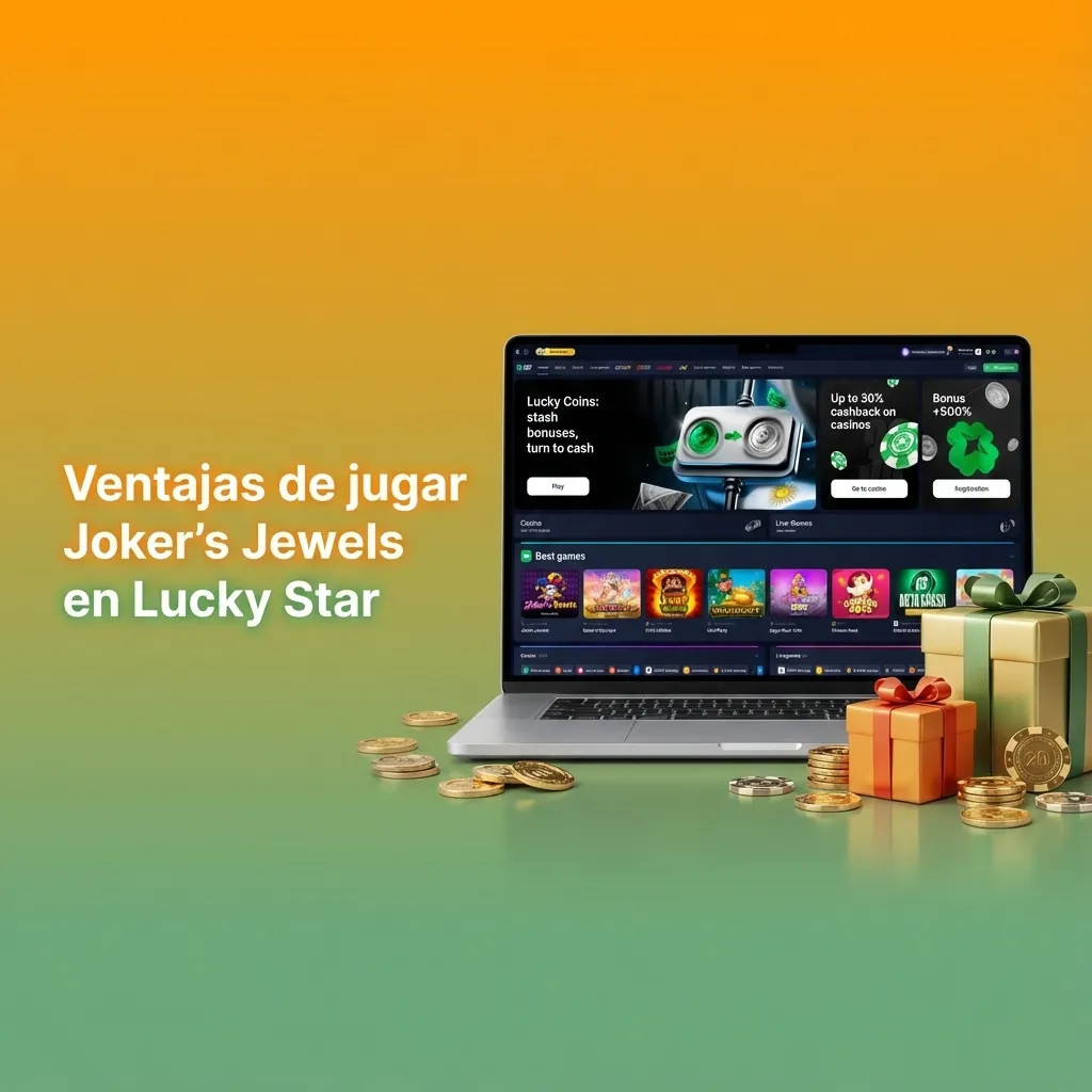 Banner en espa&ntilde;ol sobre ventajas de jugar Joker's Jewels en Lucky Star Argentina, con lista de beneficios destacados